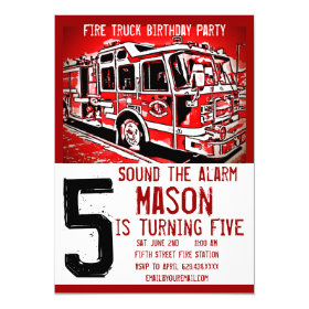 Fire Truck Engine Firefighter Birthday Invitations 5