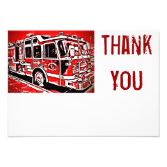 Fire Truck Engine Firefighter Flat Thank You Cards