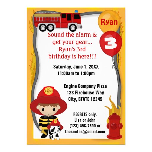 Fire Truck Firefighter Dalmatian Birthday FF01A Custom Invitations