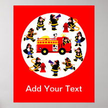 Fire Truck with Busy Firefighters Posters