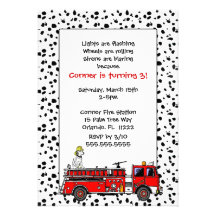 Fire Truck with Dalmation Birthday Party Invite