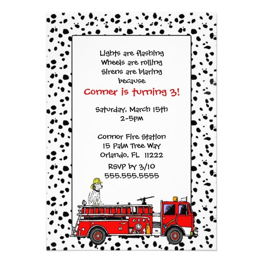 Fire Truck with Dalmation Birthday Party Invite