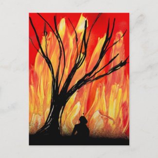 Fire v2 Spray Painting Figure Under Burnt Tree postcard