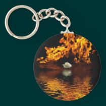 Fire & White Rose Flower Romance keychains