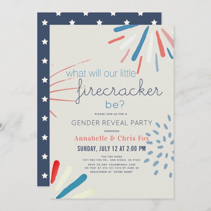 Firecracker 4th Of July Fireworks Gender Reveal Invitation Zazzle