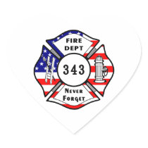 Firefighter 9/11 Never Forget 343 Heart Sticker