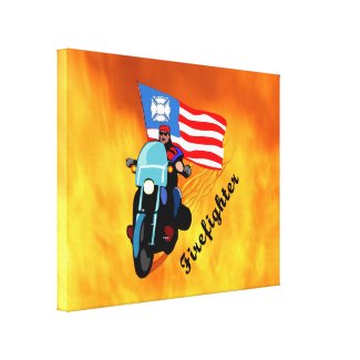 Firefighter Bikers wrappedcanvas