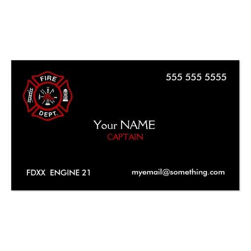 Firefighter Black Business Card Template (front side)