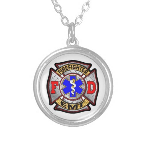 firefighter emt round pendant necklace