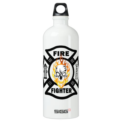 Firefighter Flaming Skull Aluminum Water Bottle
