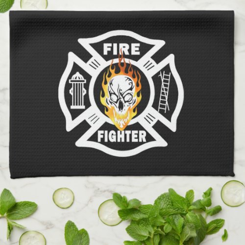 Firefighter Flaming Skull Kitchen Towel