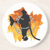Firefighter In Flames Beverage Coasters