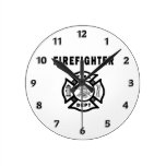 Firefighter Logo Round Wall Clocks