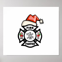 Firefighter Santa Claus Poster