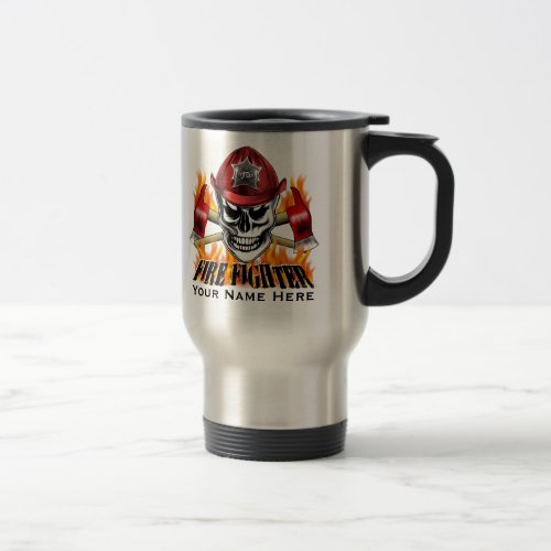 Firefighter Skull 4 and Flaming Axes 15 Oz Stainless Steel Travel Mug