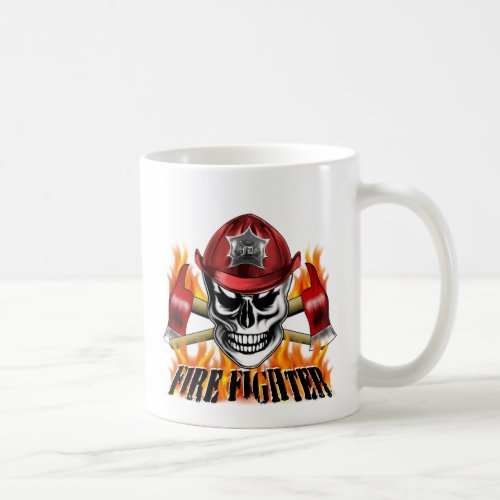 Firefighter Skull 4 and Flaming Axes Classic White Coffee Mug