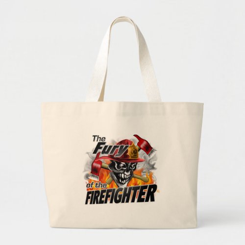 Firefighter Skull 5 and Flames Jumbo Tote Bag
