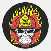 Firefighter Skull Round Stickers