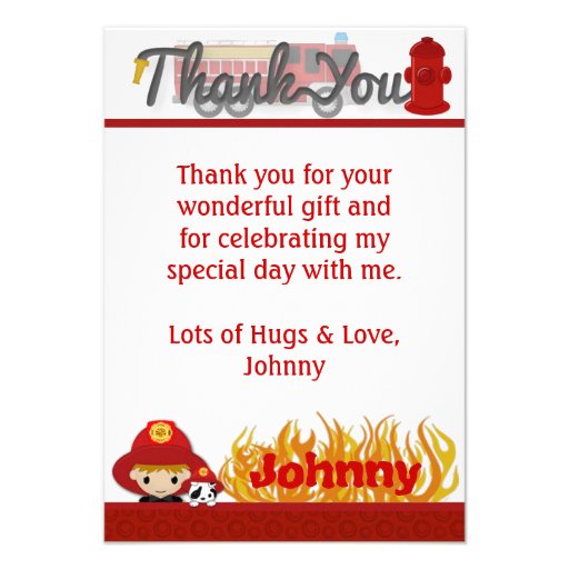 FIREFIGHTER Thank You 3.5"x5" (FLAT style) FF01D Personalized Invite