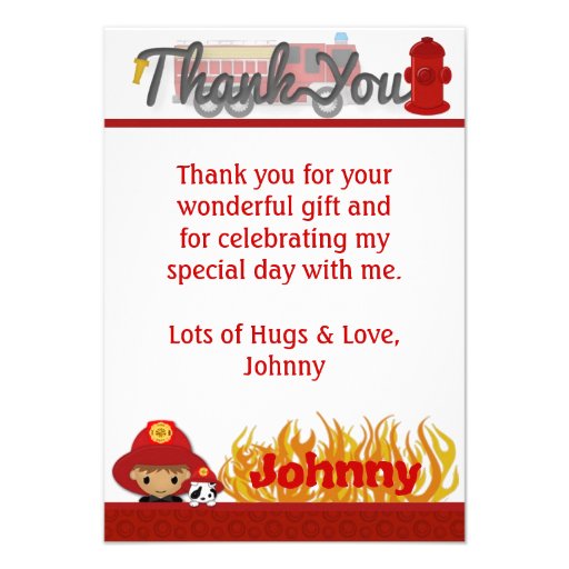 FIREFIGHTER Thank You 3.5"x5" (FLAT style) FF02A Personalized Invites