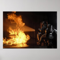 Firefighters extinguish a simulated battery fir poster