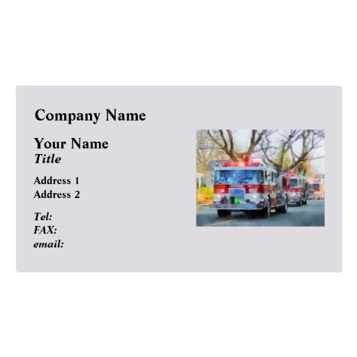 Firefighters - Line of Fire Engines in Parade Business Card Templates (front side)