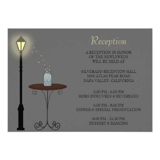 Fireflies and Mason Jar Wedding Reception Card Personalized Invitation