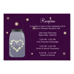 Fireflies in Mason Jar Heart Love Reception Card Personalized Invitations