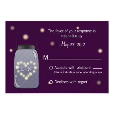 Fireflies in Mason Jar Heart Love RSVP Personalized Invitation