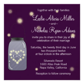 Fireflies in Mason Jar Heart Wedding Invitation