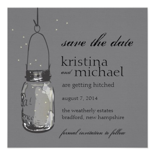 Fireflies & Mason Jar Save the Date Announcements