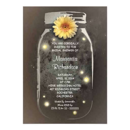 Fireflies & Mason Jar Whimsical Bridal Shower Personalized Invite