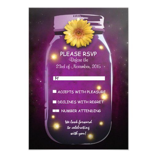 Fireflies & Mason Jar Whimsical Wedding RSVP Invites