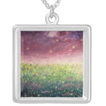 Fireflies on Silver Necklace necklaces