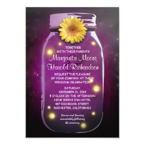 Fireflies & Purple Mason Jar Whimsical Wedding Announcements