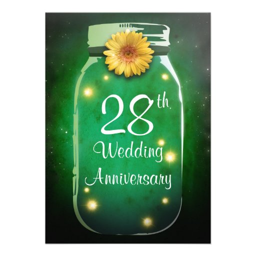 Fireflies & Rustic Mason Jar Whimsical Anniversary Custom Invitations