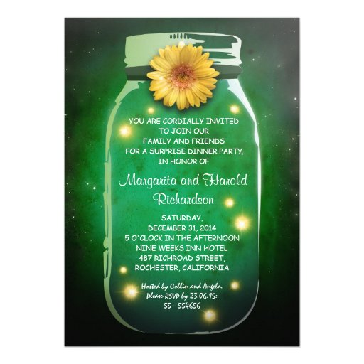 Fireflies & Rustic Mason Jar Whimsical Anniversary Custom Invitations