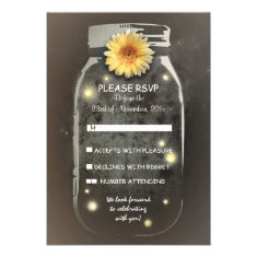 Fireflies& Rustic Mason Jar Whimsical Wedding RSVP Custom Invites