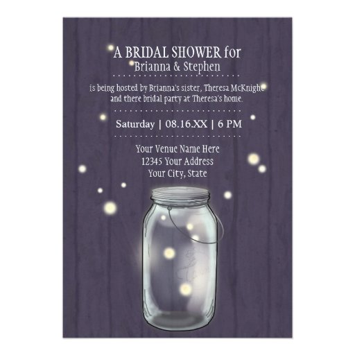 Firefly Mason Jar Rustic Country Couples Shower Personalized Invitation