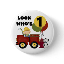 Fireman 1st Birthday Tshirts and Gifts Buttons