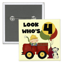 Fireman 4th Birthday Tshirts and Gifts Pinback Buttons