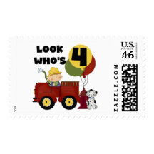 Fireman 4th Birthday Tshirts and Gifts Stamps