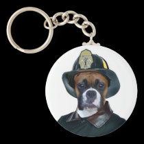 Fireman boxer dog keychain keychains