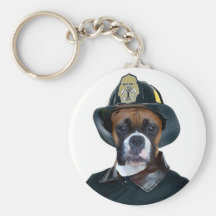 Fireman boxer dog keychain
