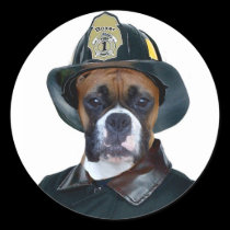 Fireman boxer dog stickers stickers