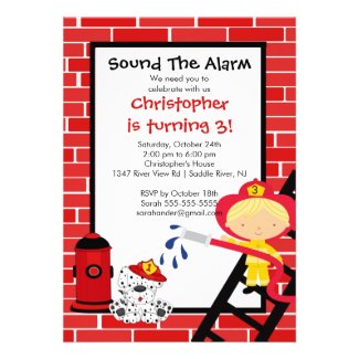 Fireman Boy Firetruck Birthday Party Invite