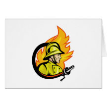 fireman firefighter fighting fire retro greeting cards