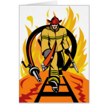 fireman firefighter fighting fire retro greeting cards