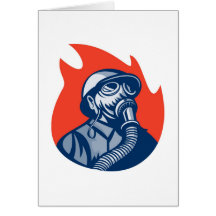 fireman firefighter fighting fire retro card