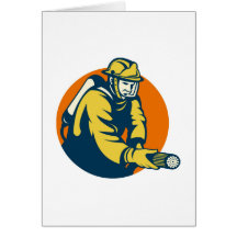 fireman firefighter fighting fire retro card